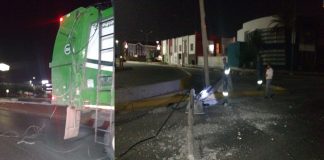 Derriba camión de basura 3 postes