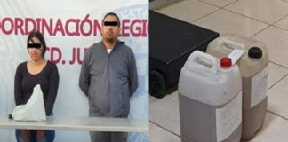 Cae pareja con 40 litros de metanfetamina líquida