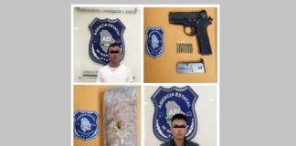 Arrestan a dos que cargaban pistola y marihuana