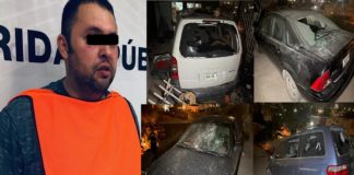 Amaga a esposa con cuchillo y destroza 5 autos por celos