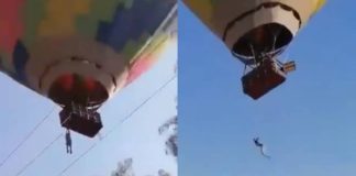 VIDEO: Un hombre quedó colgado de un globo aerostático y luego se soltó
