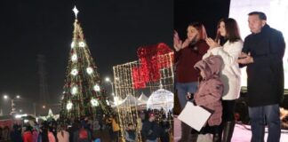 Enciende Presidente Municipal árbol de Navidad en Las Torres