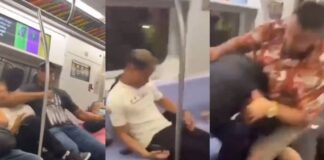 Vídeo: Discusión termina en pelea campal al interior del Metro