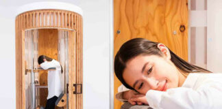 Presentan en Japón polémica cápsula para dormir de pie en el trabajo