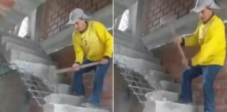 Vídeo: Un albañil tira la escalera que construyó por falta de pago