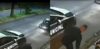 Exhiben a policía de Apizaco robar mochila a indigente