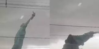 Aire derriba estatua de la libertad